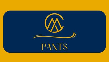 A gold and blue background with a large M and C with the M looking like Mountains and the C around it and the word Pants